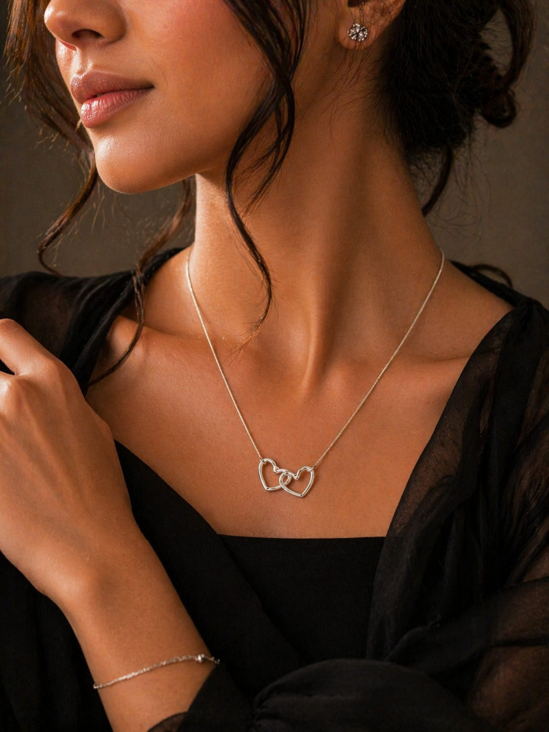 Stylish Double Heart Pendant – Lightweight & Waterproof 💎