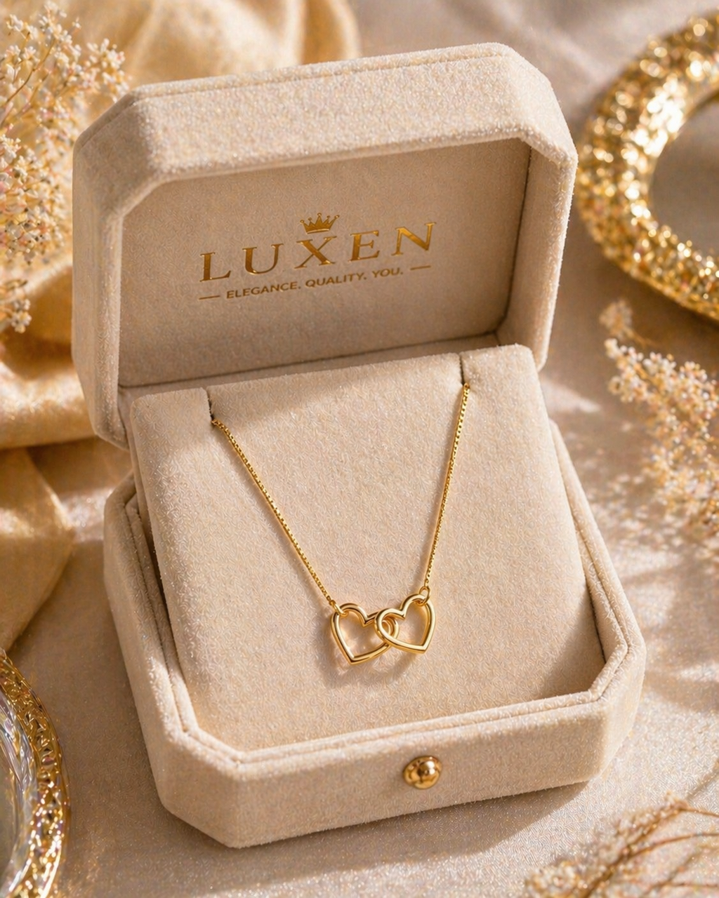 Stylish Double Heart Pendant – Lightweight & Waterproof 💎