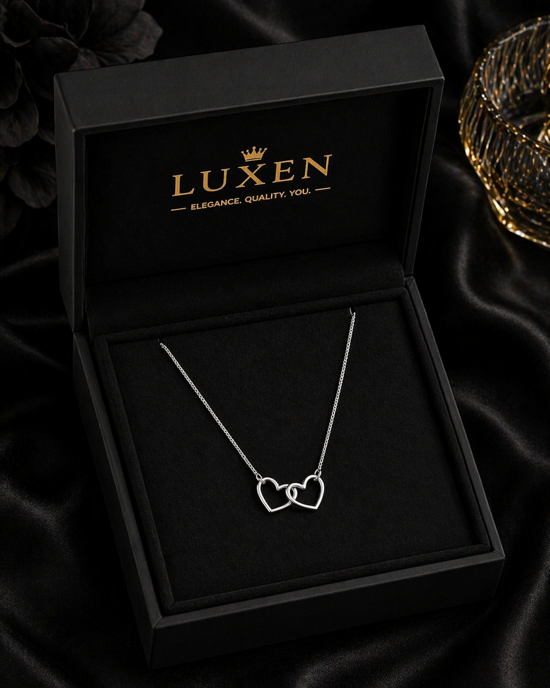 Stylish Double Heart Pendant – Lightweight & Waterproof 💎