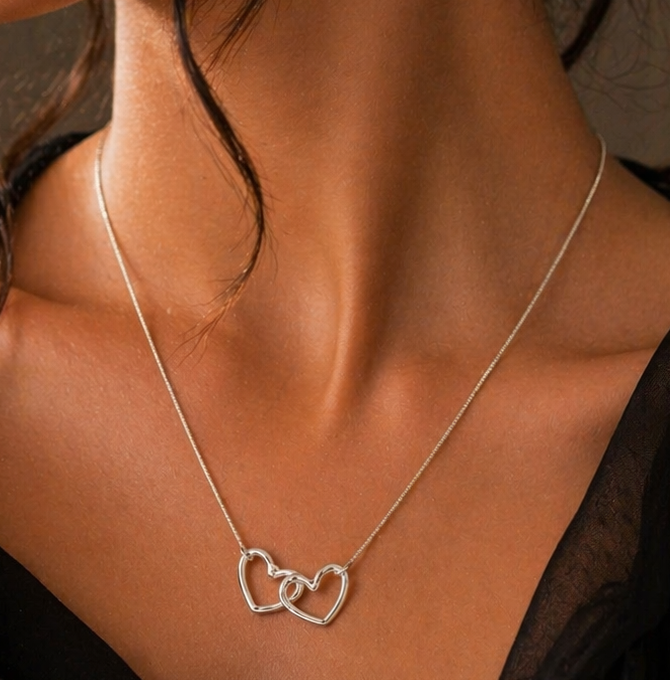 Stylish Double Heart Pendant – Lightweight & Waterproof 💎